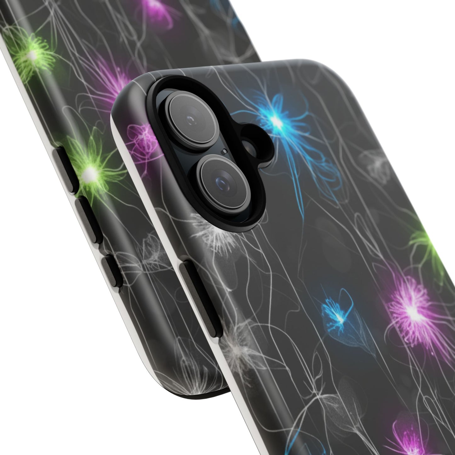 Neon Floral Tough Phone Case — Glow Flower Protective iPhone Cover