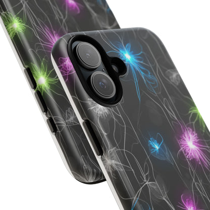 Neon Floral Tough Phone Case — Glow Flower Protective iPhone Cover