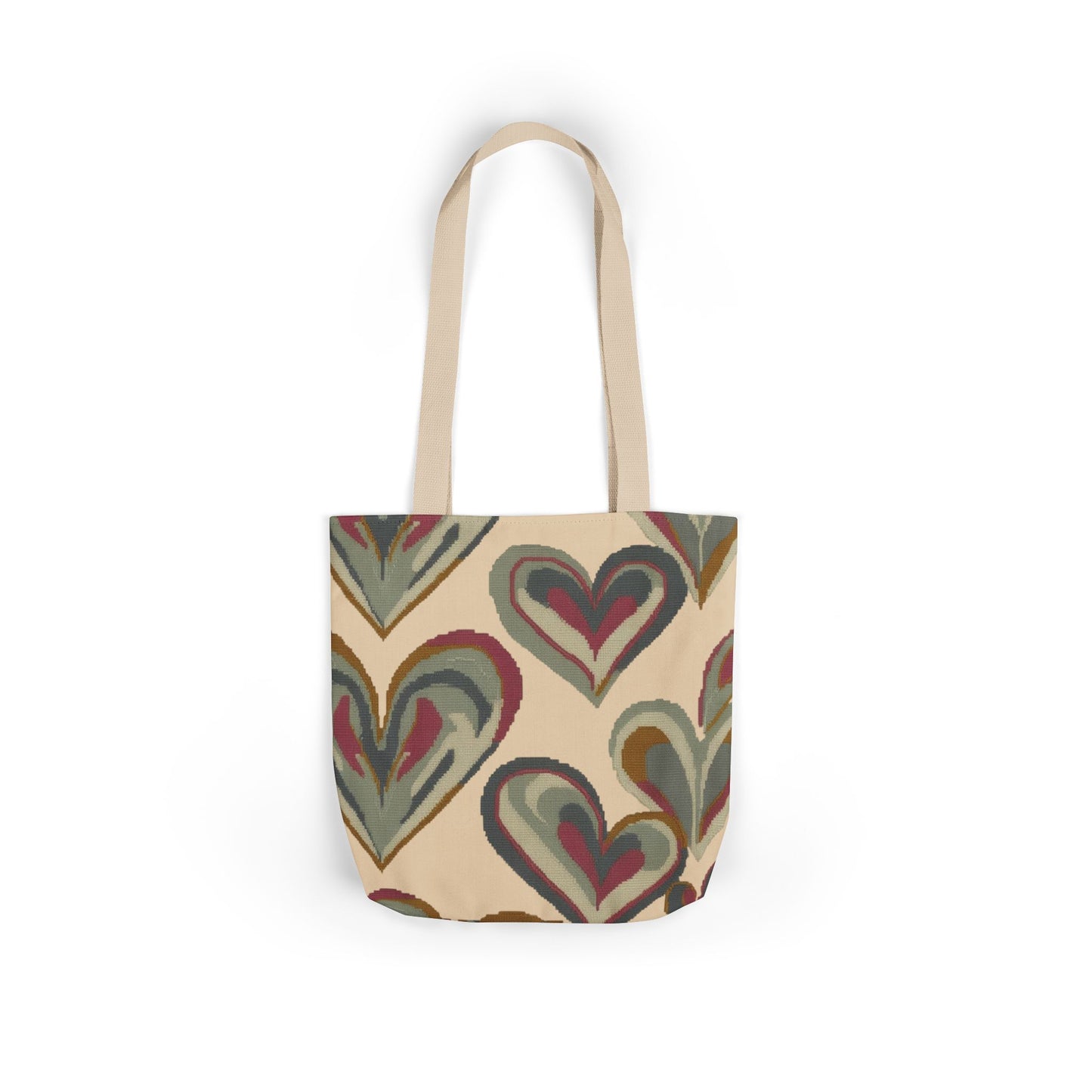 Heart Pattern Canvas Tote Bag — Retro Boho Hearts Reusable Grocery & Everyday Shopper
