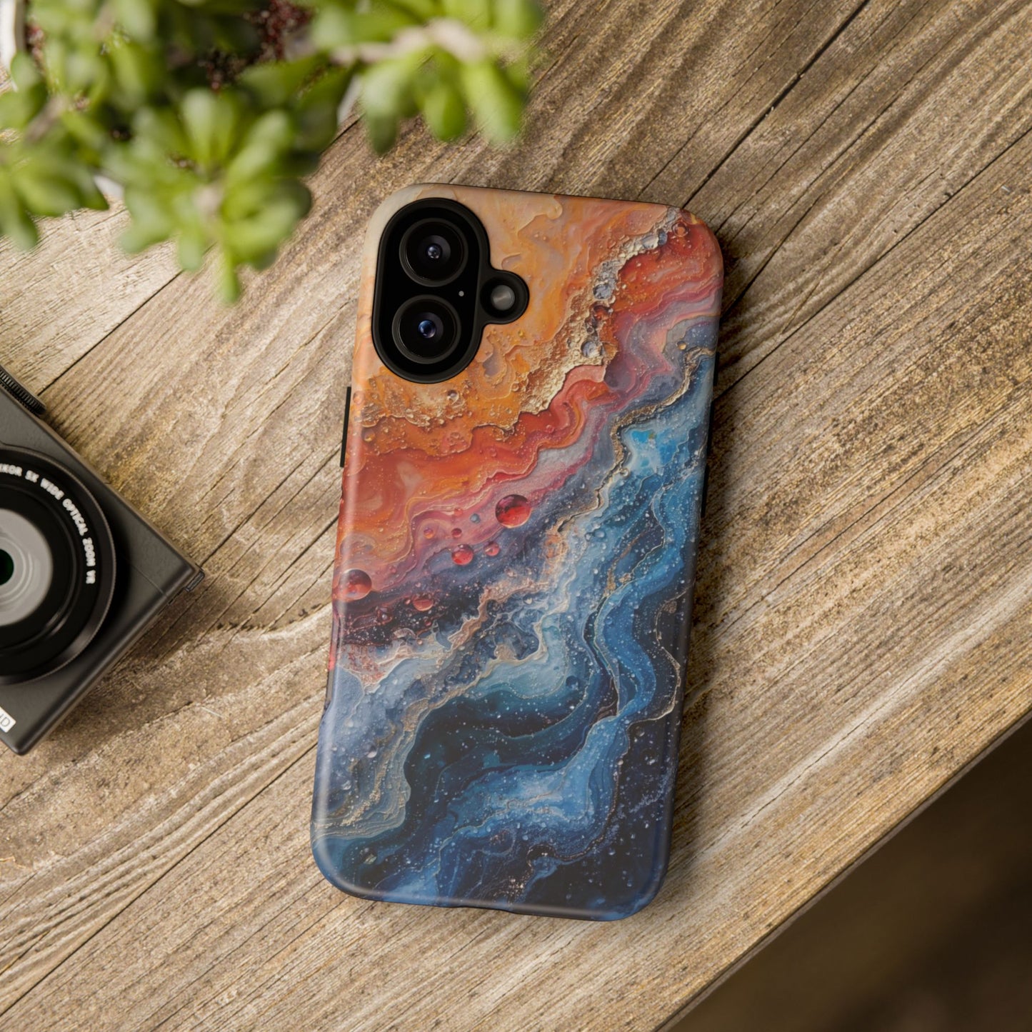 Marbled Galaxy Tough Phone Case — Abstract Blue & Coral Protective Cover