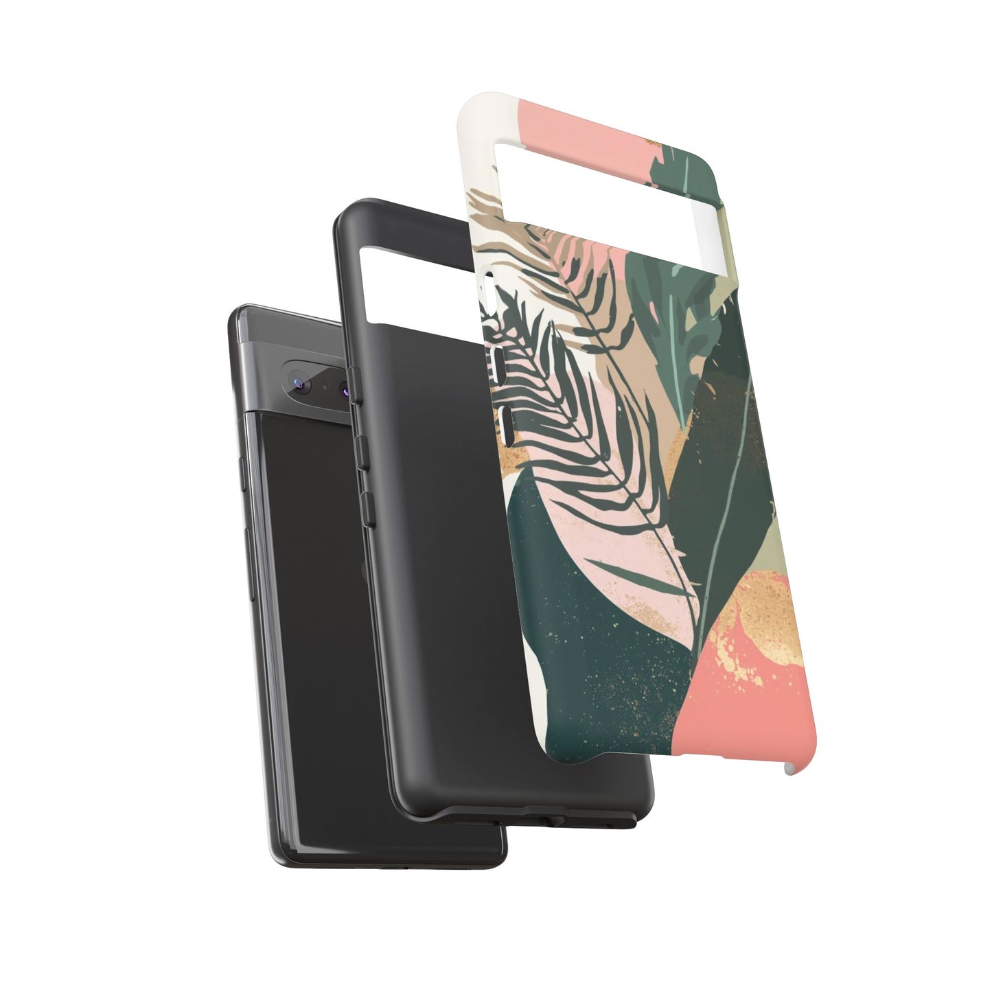 Tropical Leaf Tough Phone Case — Abstract Pink & Green Botanical Protective Cover