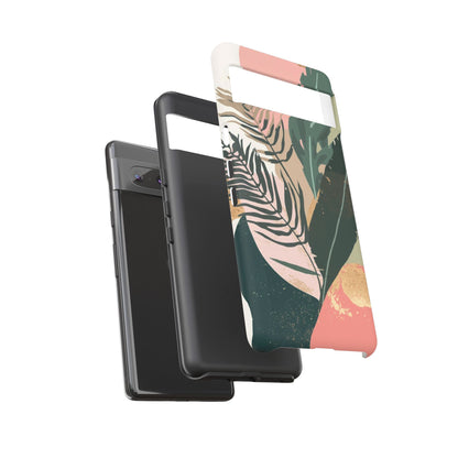 Tropical Leaf Tough Phone Case — Abstract Pink & Green Botanical Protective Cover