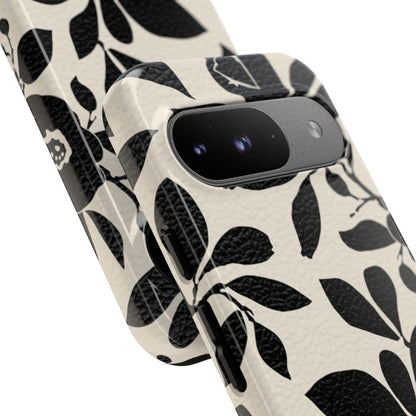 Black Floral Pattern Phone Case — Monochrome Botanical Tough Case