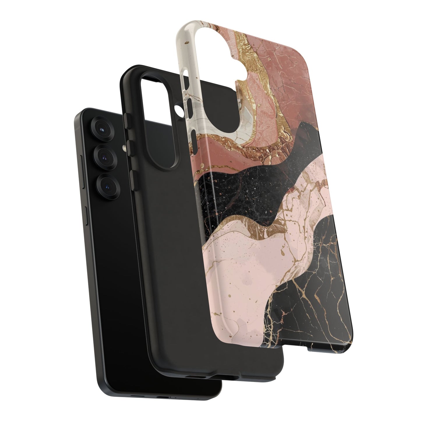 Marbled Rose Gold Phone Case — Abstract Pink & Black Protective Tough Case