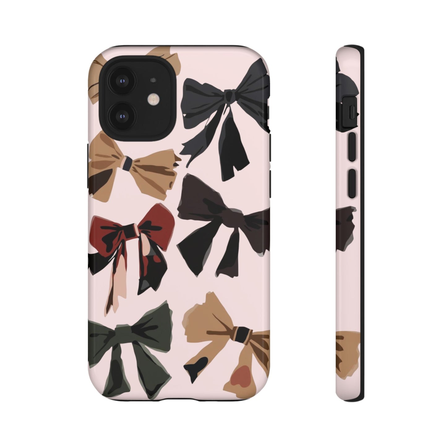 Bow Pattern Phone Case - Pink, Brown & Black Bows Protective Cover