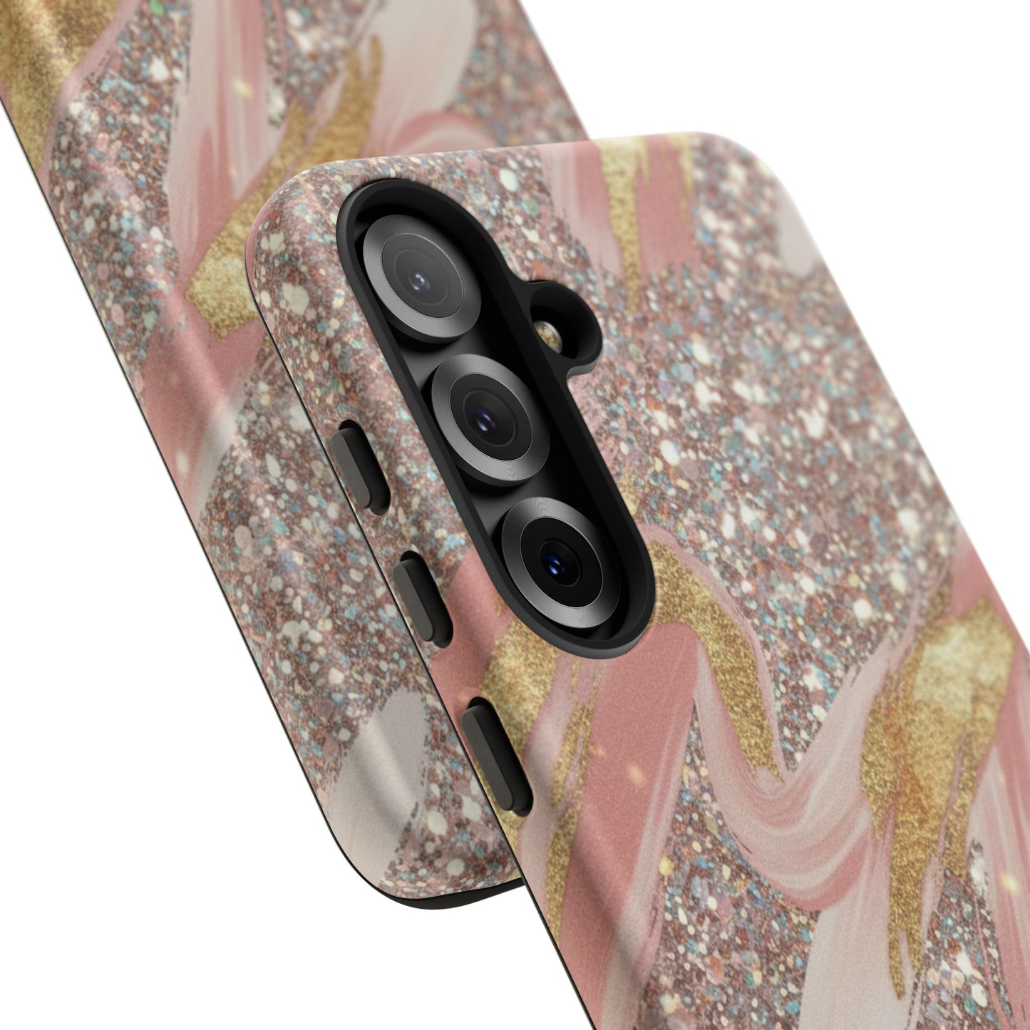 Glitter Blush Marble Phone Case — Pink Gold Swirl Tough Case