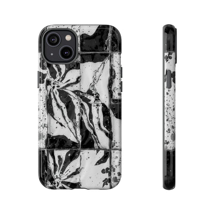Monochrome Tile Floral Tough Phone Case