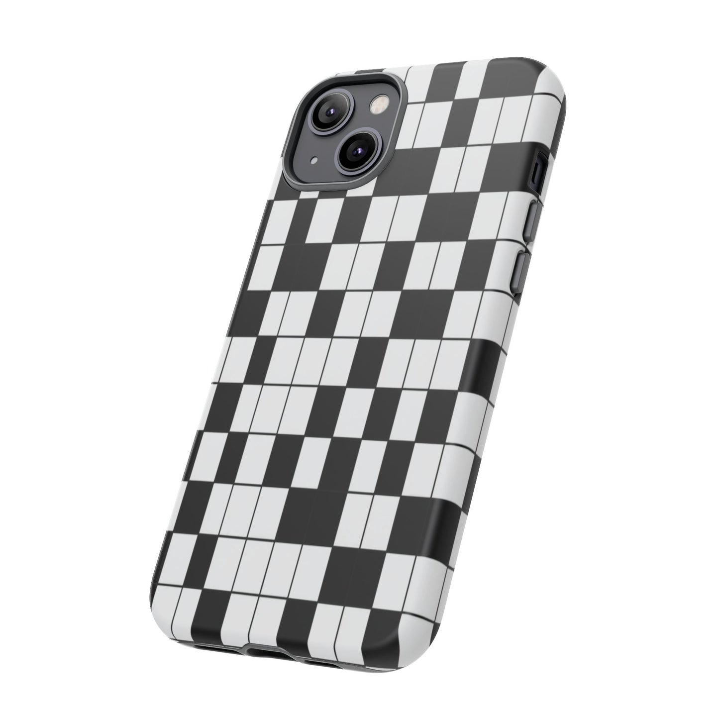 Crossword Grid Phone Case — Black & White Puzzle Pattern Tough Phone Cover