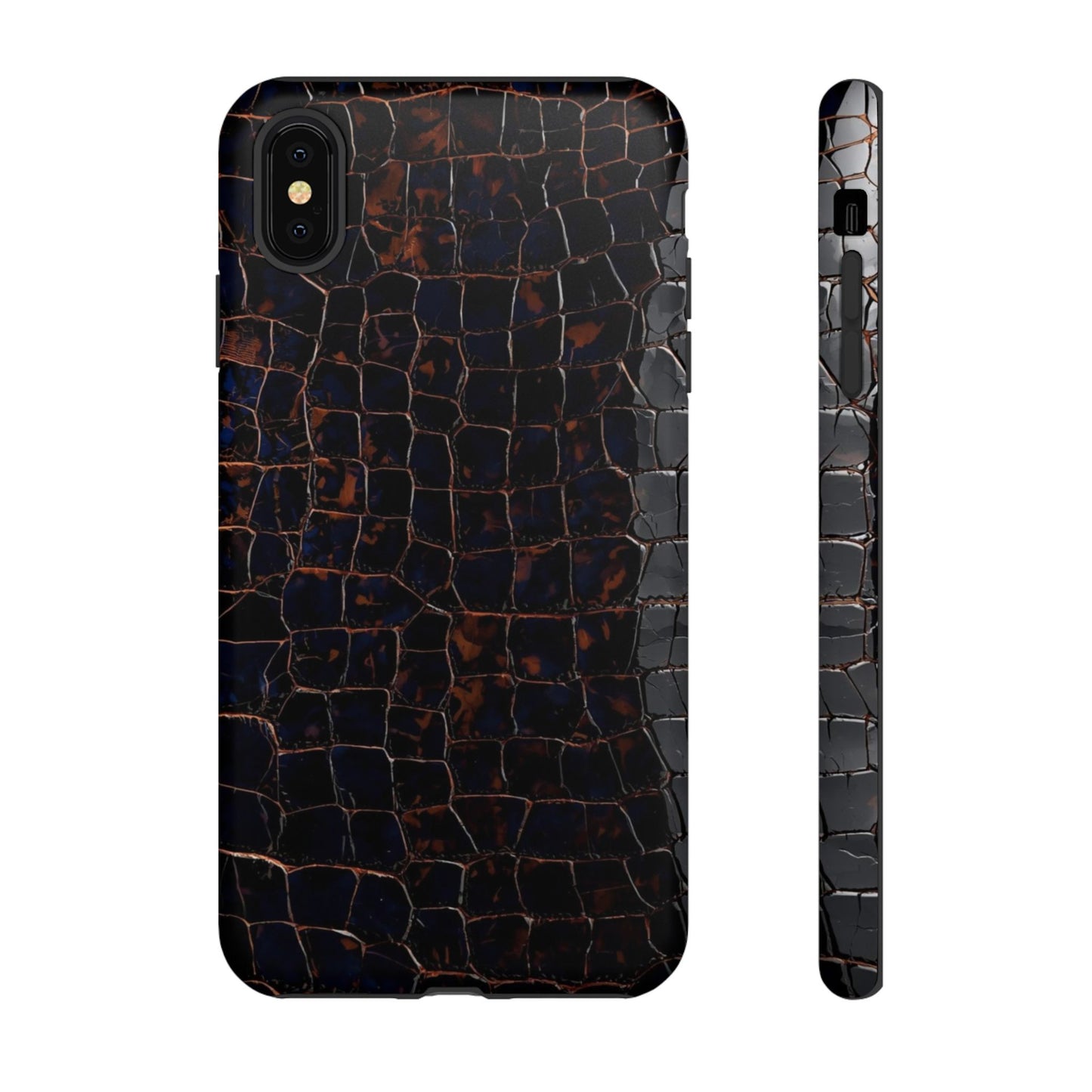 Croc-Embossed Tough Phone Case — Shockproof Black Alligator Texture