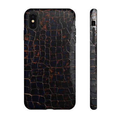 Croc-Embossed Tough Phone Case — Shockproof Black Alligator Texture