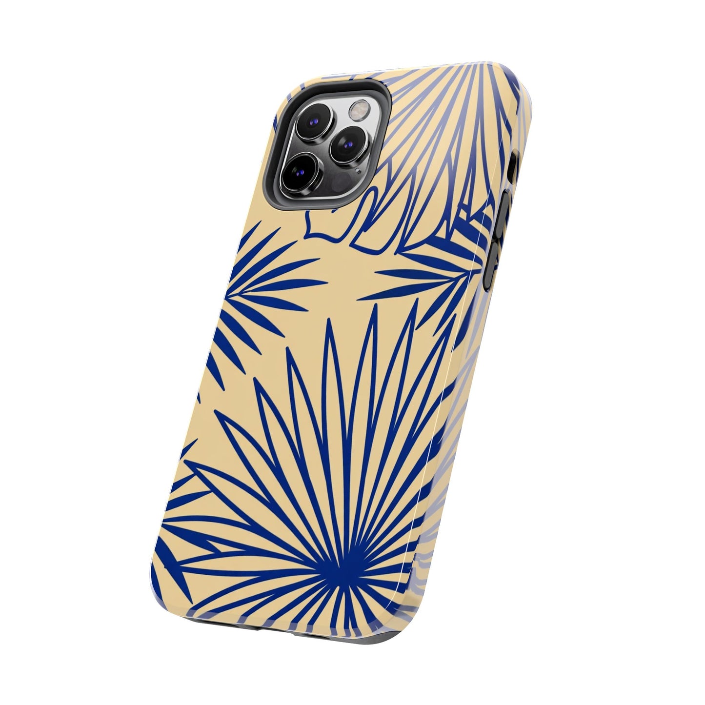 Tropical Palm Pattern Tough Phone Case — Navy Blue Fan Leaves on Sand
