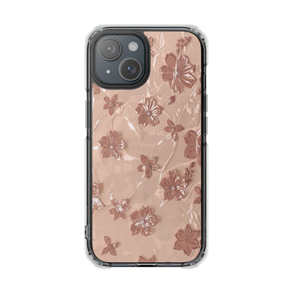 Clear Magnetic Phone Case — Rose Gold Floral Impact Protection