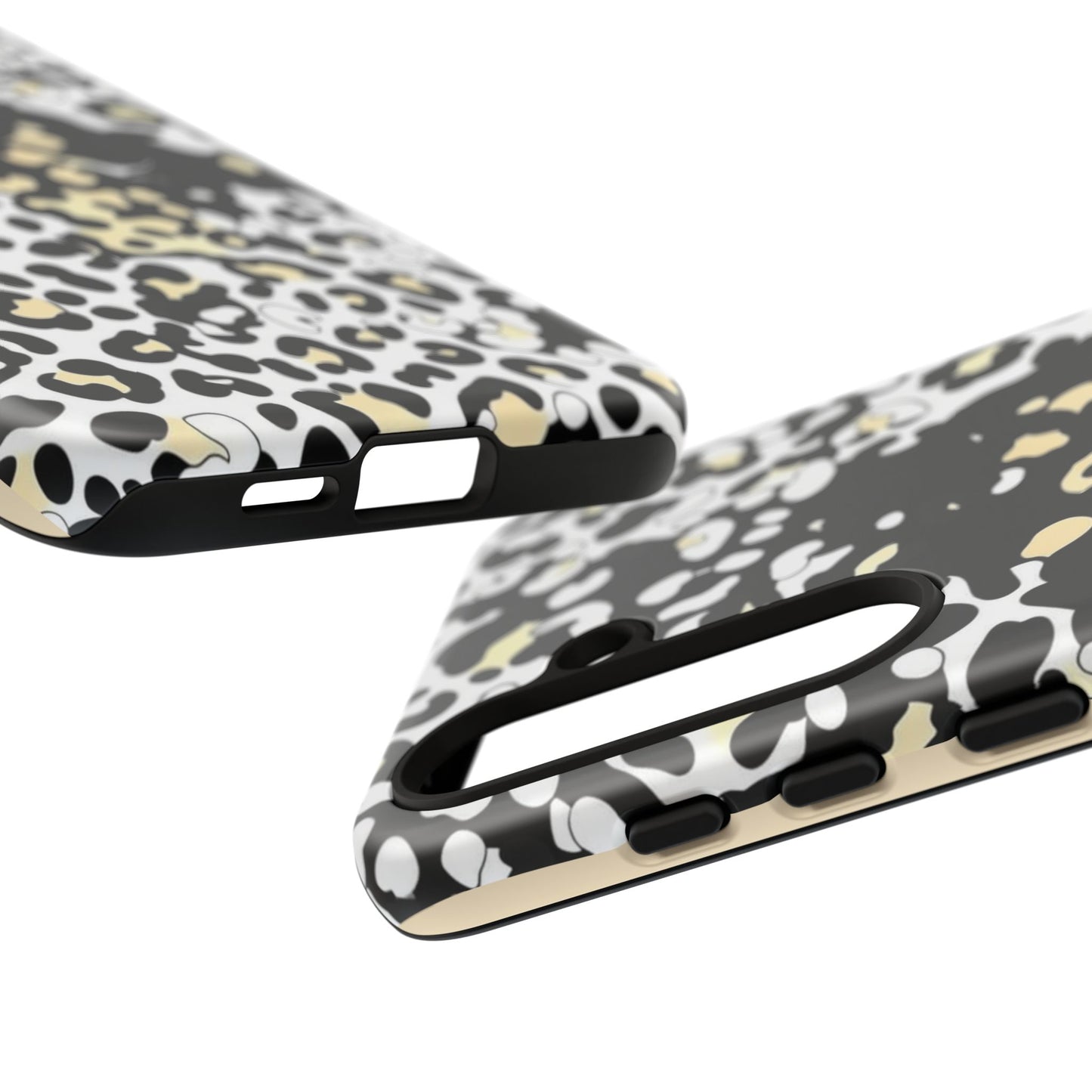 Leopard Splash Tough Phone Case — Black & Cream Animal Print Protective Cover