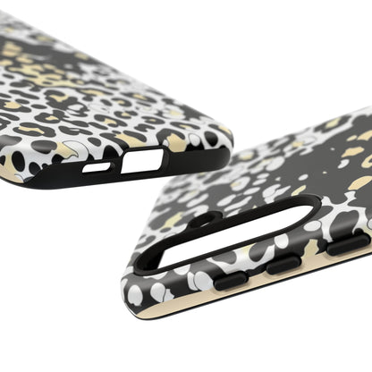 Leopard Splash Tough Phone Case — Black & Cream Animal Print Protective Cover