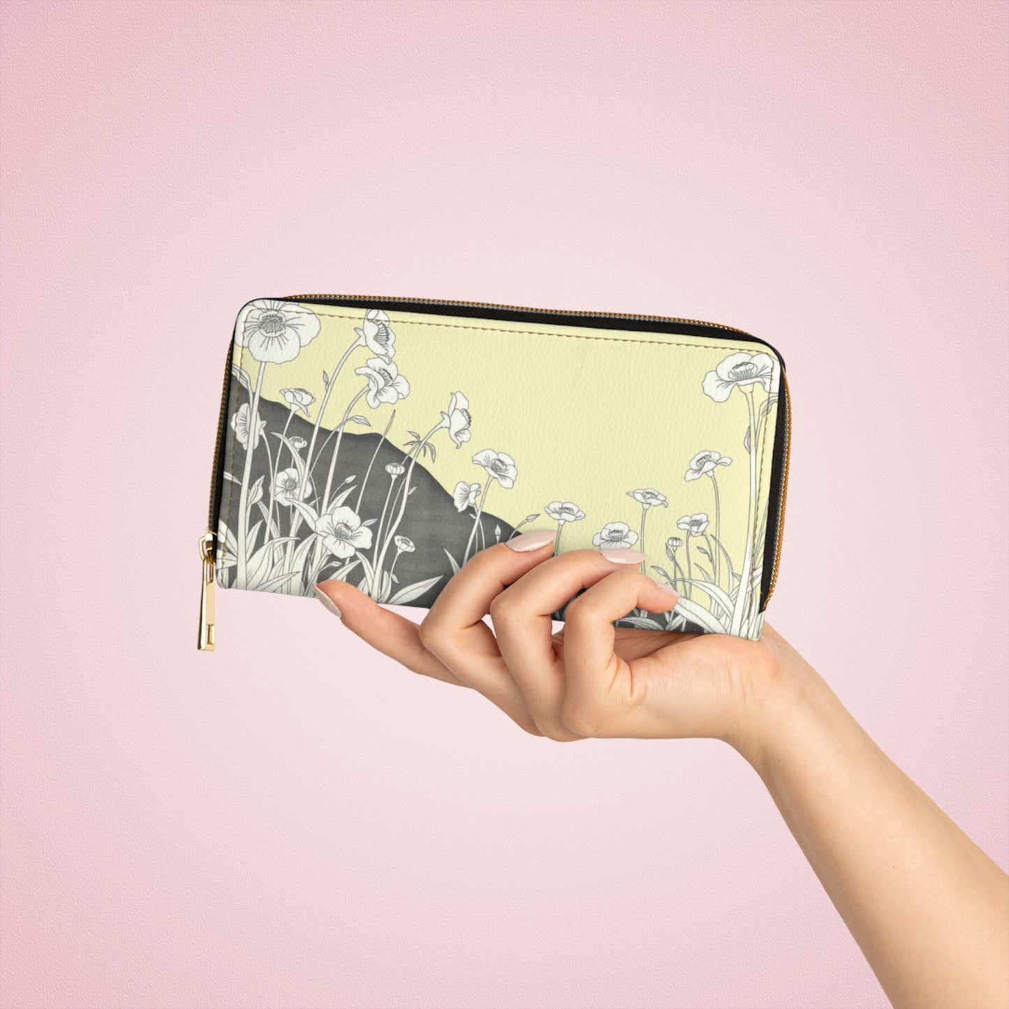 Floral Meadow Zipper Wallet — Yellow Poppy Print