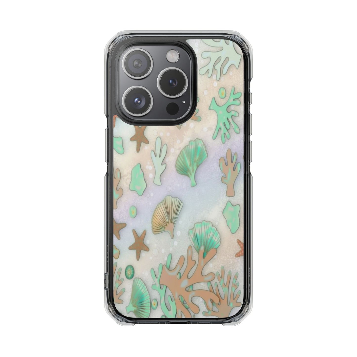 Clear Magnetic Phone Case — Iridescent Ocean Shells & Coral Design