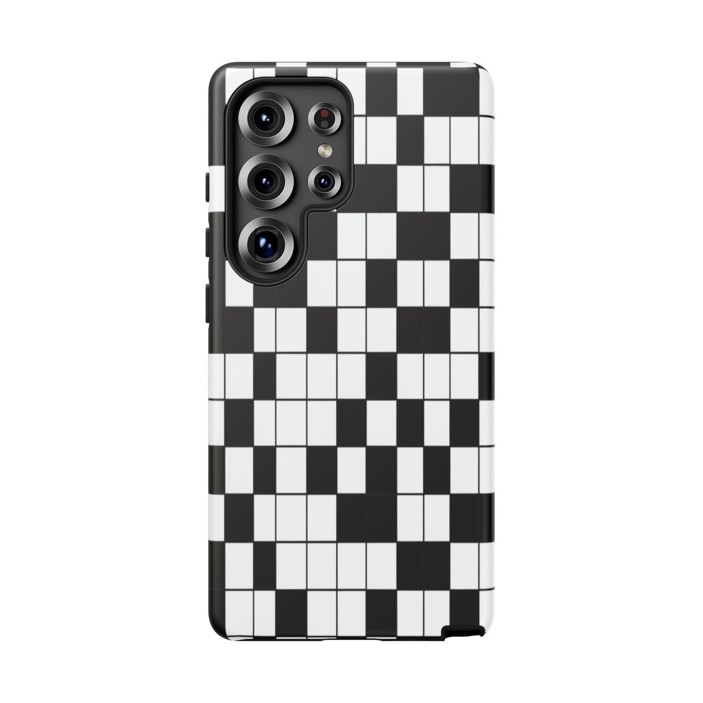Crossword Grid Phone Case — Black & White Puzzle Pattern Tough Phone Cover