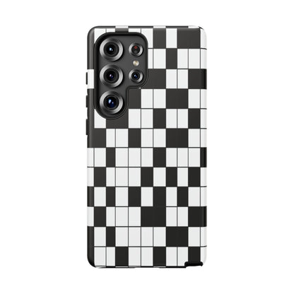 Crossword Grid Phone Case — Black & White Puzzle Pattern Tough Phone Cover