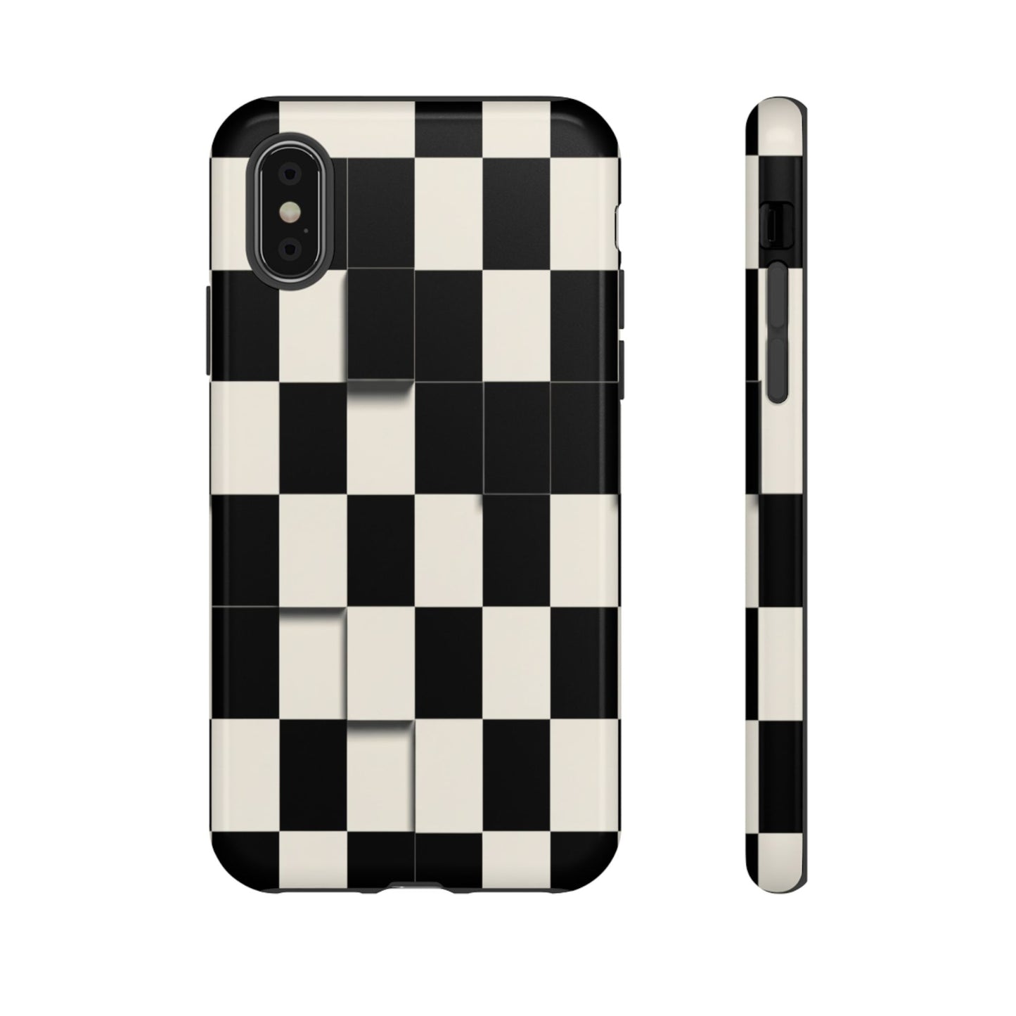 Checkerboard Tough Phone Case — Classic Black & Cream Grid Protective Cover
