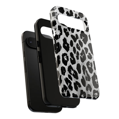 Leopard Print Tough Phone Case – Black & White Animal Pattern Protective Cover
