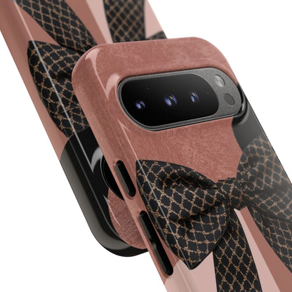 Bow Stripe Tough Phone Case – Pink Mauve Protective Cover