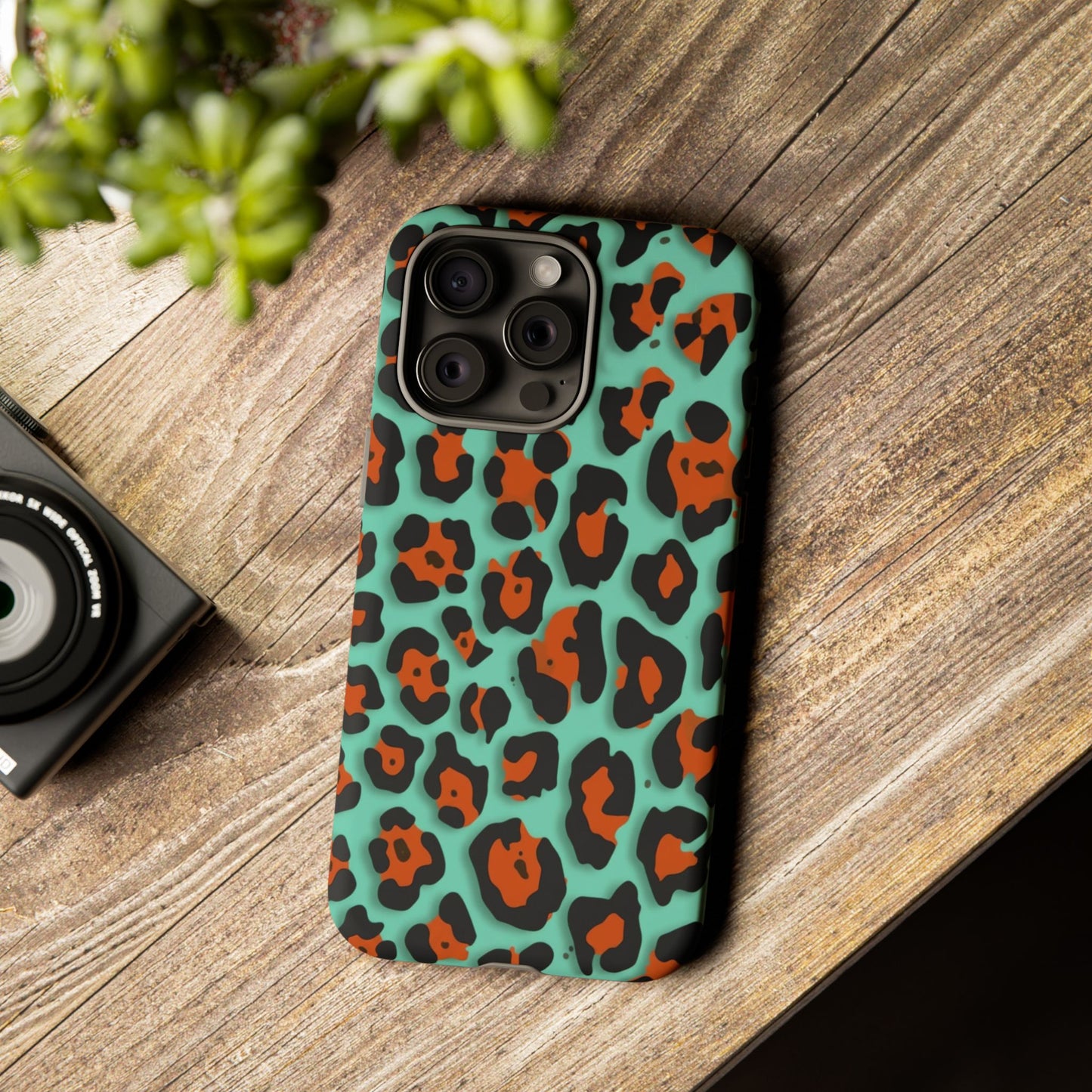 Teal & Rust Leopard Phone Case — Tough Protective Animal Print