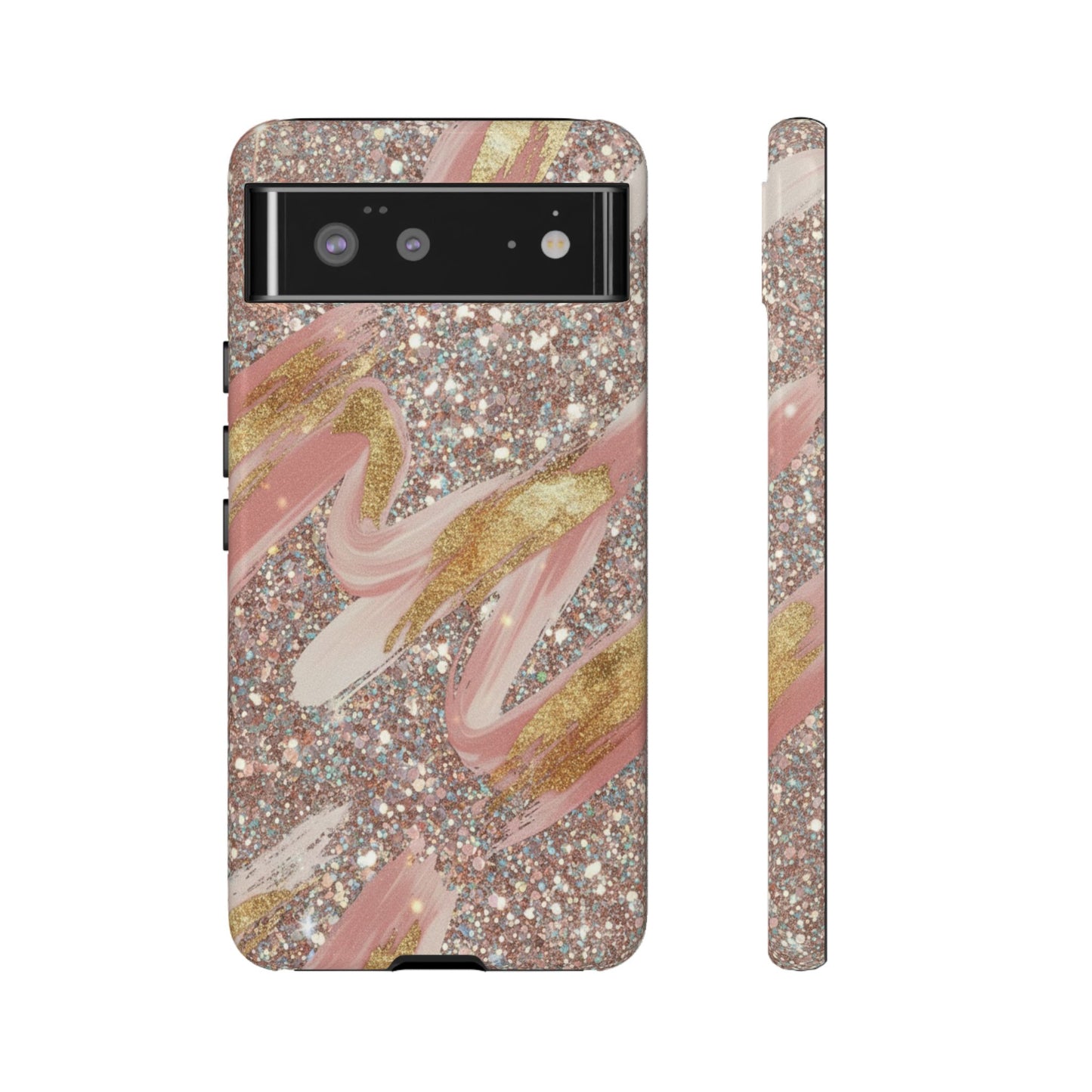 Glitter Blush Marble Phone Case — Pink Gold Swirl Tough Case
