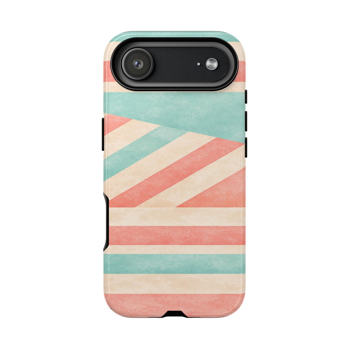 Pastel Stripes Tough Phone Case – Retro Coral & Teal Protective Cover