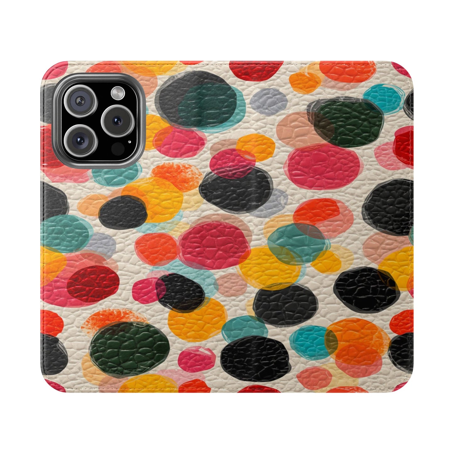 Colorful Confetti Dot Flip Phone Case — Retro Polka Wallet Cover