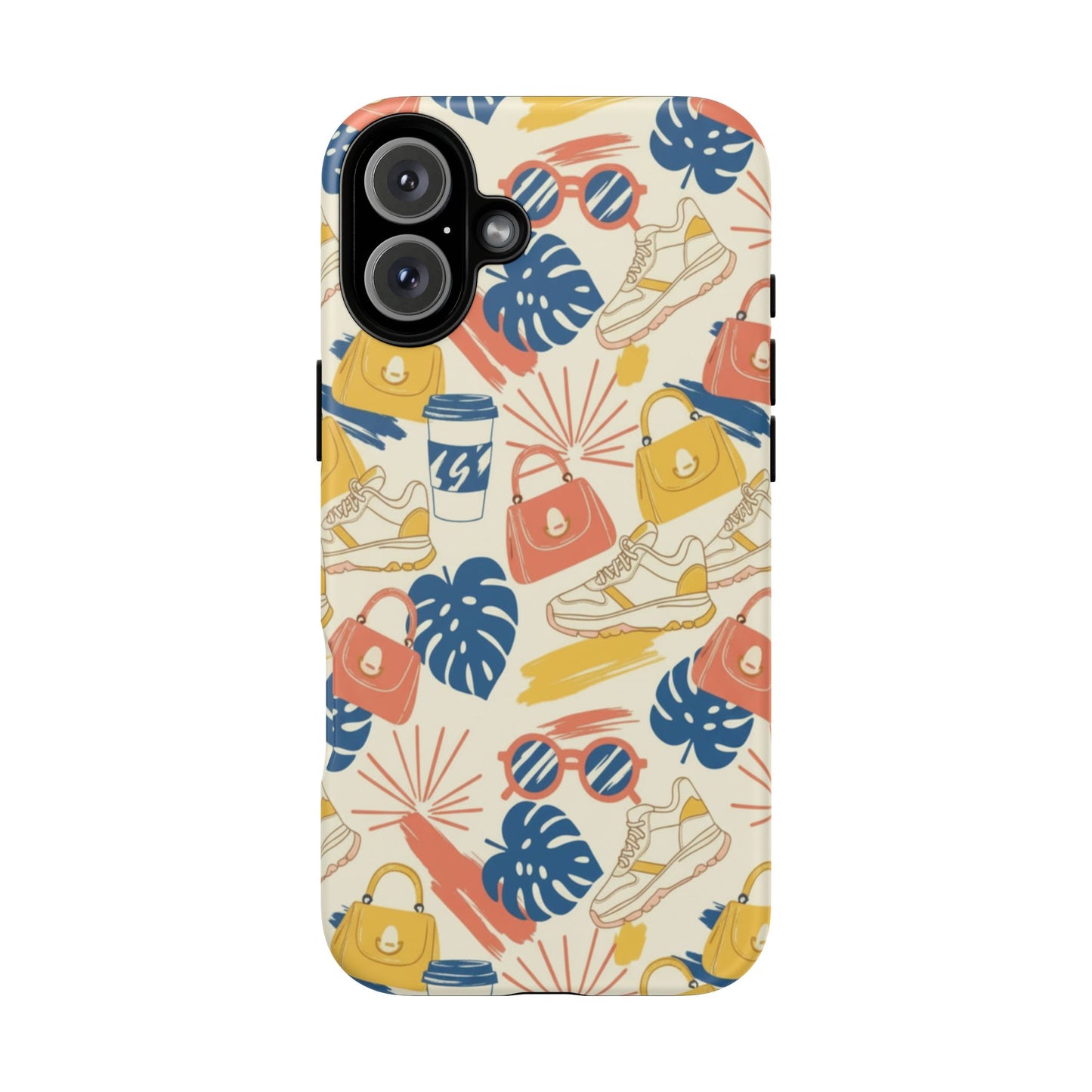 Tough Cases: Retro Summer Pattern Phone Case – Sunglasses, Sneakers & Tropical Leaves