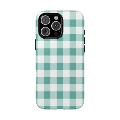 Mint Green Buffalo Check Tough Phone Case — Durable Plaid Protective Cover