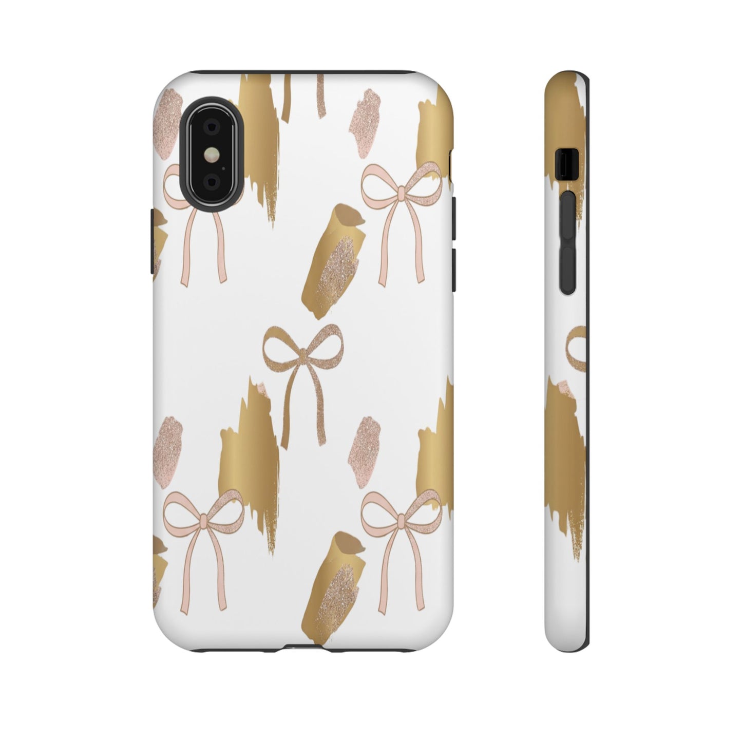 Phone Case — Gold Brushstroke & Blush Bow Pattern