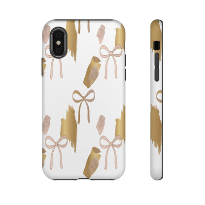 Phone Case — Gold Brushstroke & Blush Bow Pattern