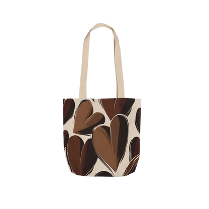 Mocha Hearts Canvas Tote Bag - Reusable Market Tote