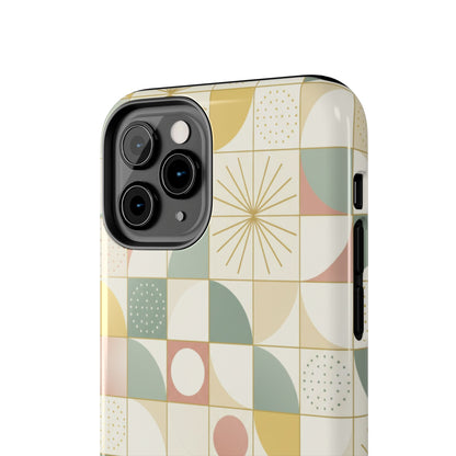 Retro Geometric Tough Phone Case — Pastel Midcentury Pattern