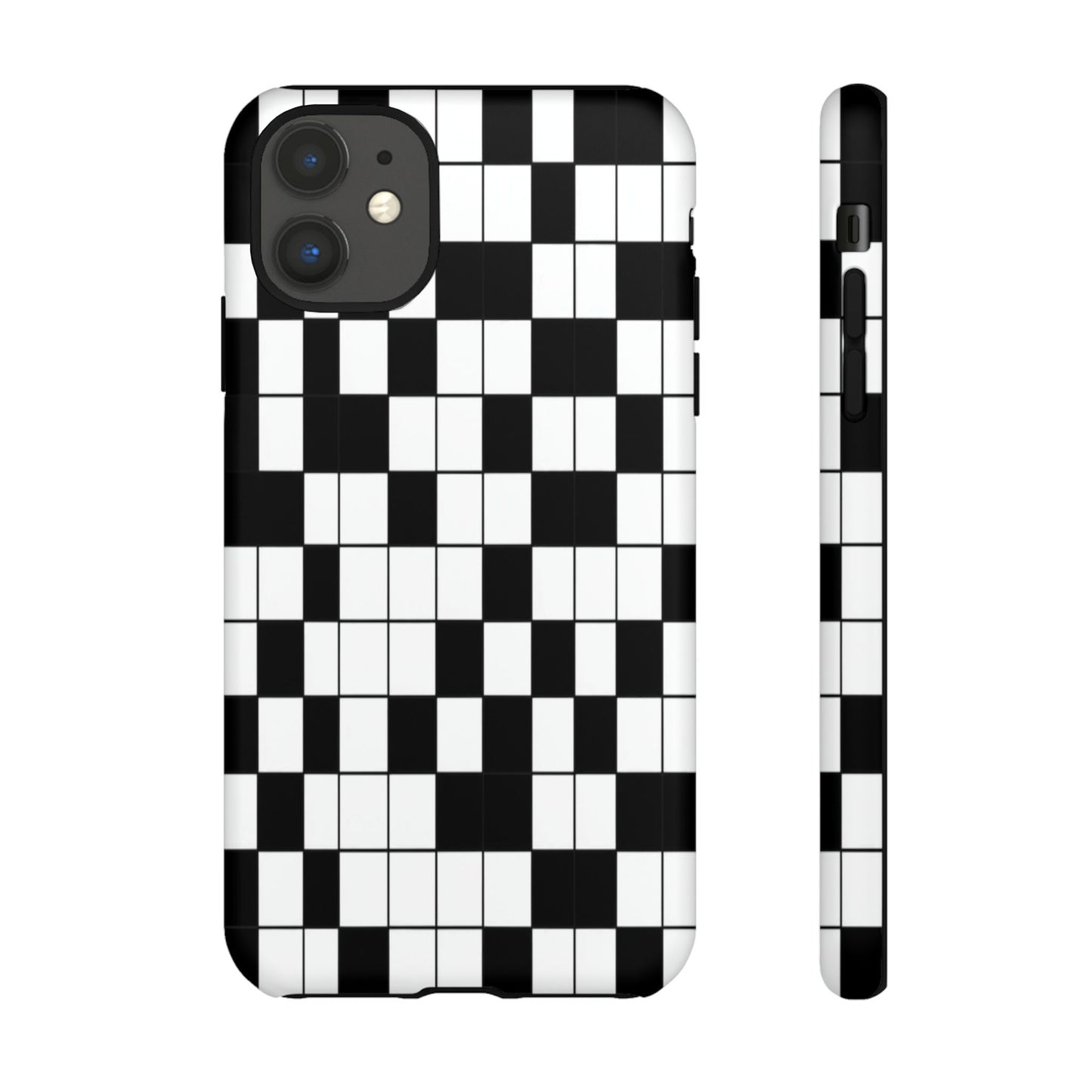 Crossword Grid Phone Case — Black & White Puzzle Pattern Tough Phone Cover