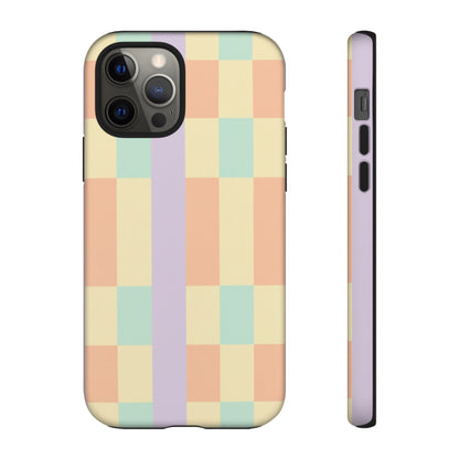 Pastel Checkered Phone Case — Retro Stripe Tough Case