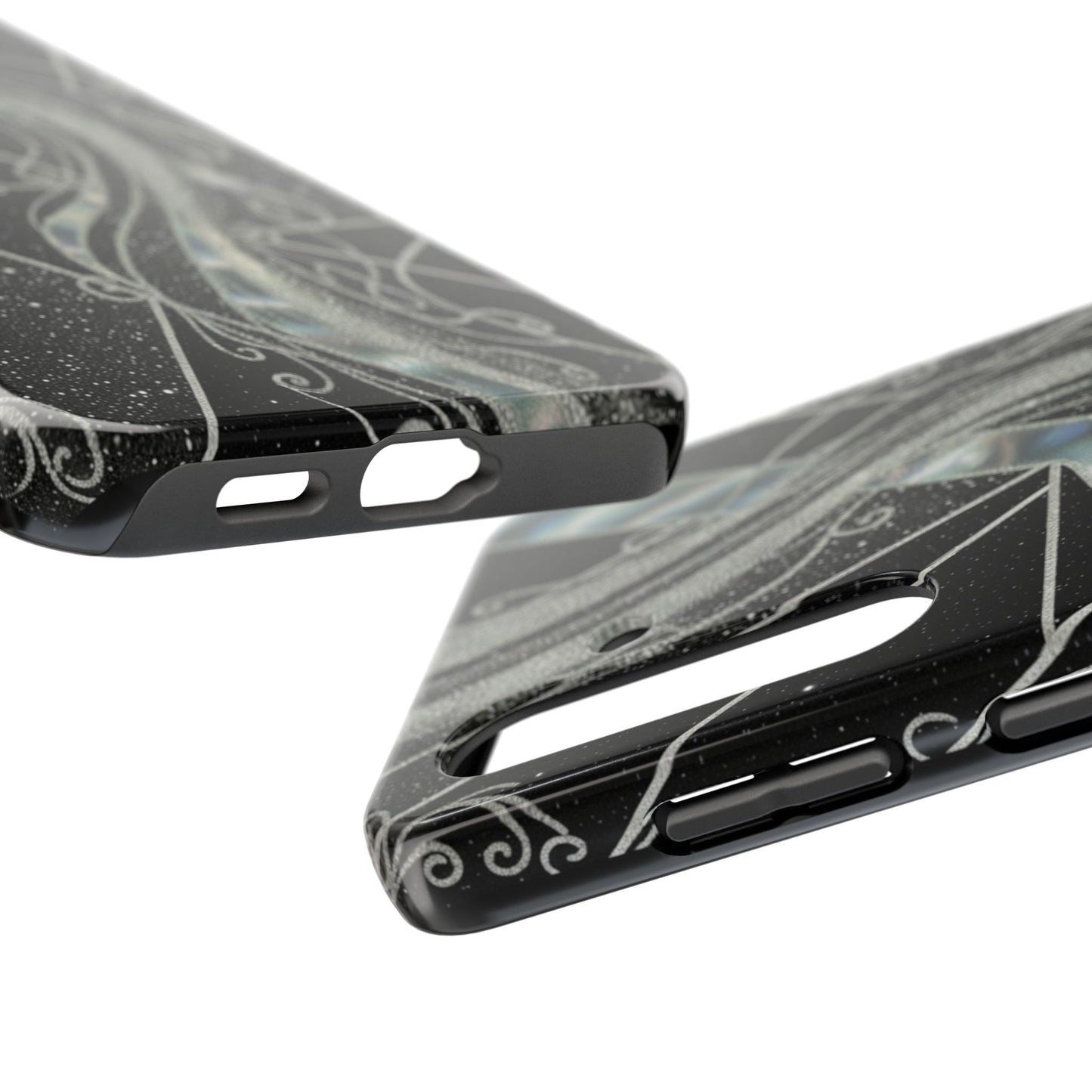 Geometry Tough Phone Case — Iridescent Ribbon on Black Celestial Background