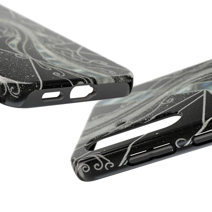 Geometry Tough Phone Case — Iridescent Ribbon on Black Celestial Background