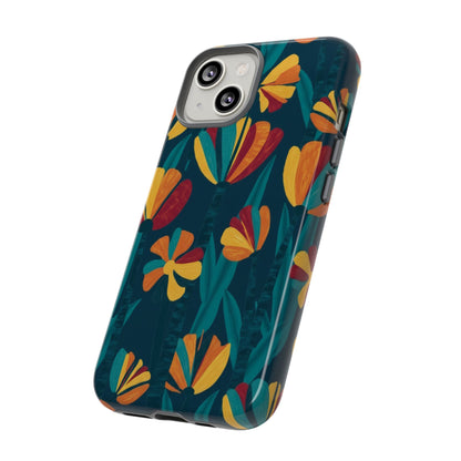 Floral Retro Teal Tough Phone Case — Vibrant Orange & Mustard Blooms