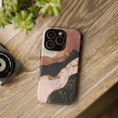 Marbled Rose Gold Phone Case — Abstract Pink & Black Protective Tough Case