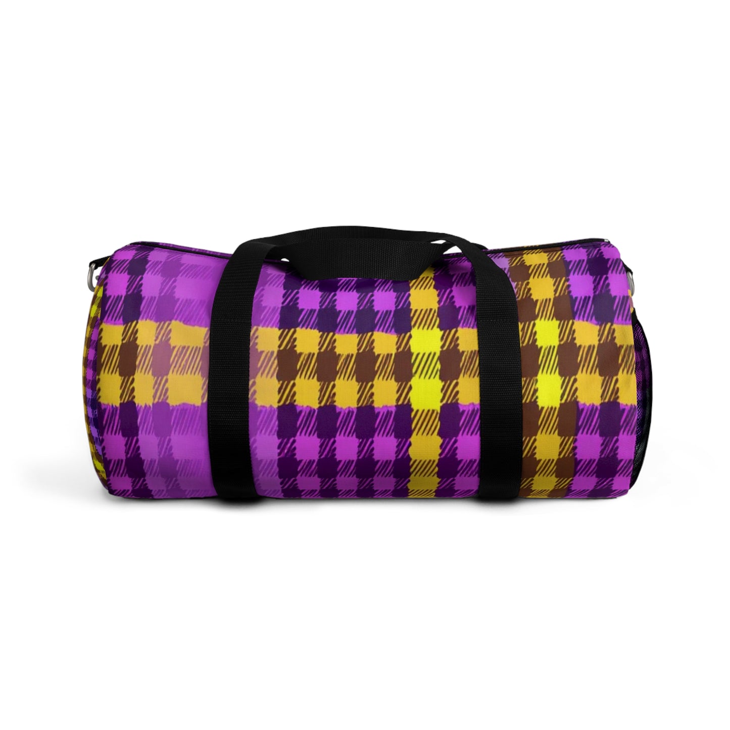 Purple & Gold Plaid Duffel Bag — Retro Travel Gym Bag