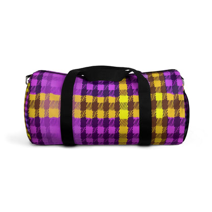 Purple & Gold Plaid Duffel Bag — Retro Travel Gym Bag