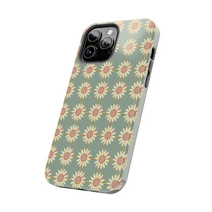 Daisy Pattern Tough Phone Case — Retro Floral Protective Cover