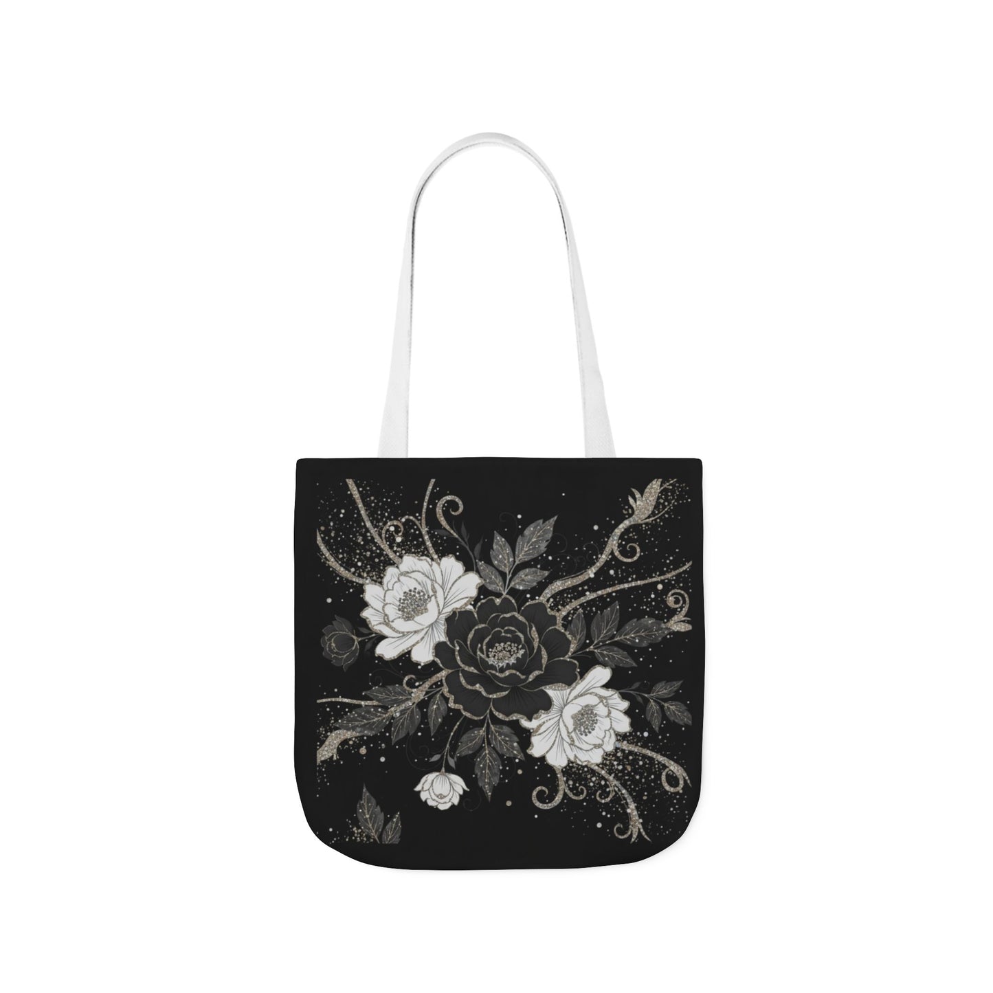 Floral Noir Canvas Tote — Black & White Rose Print