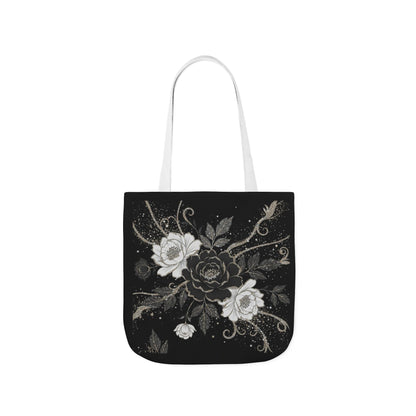 Floral Noir Canvas Tote — Black & White Rose Print