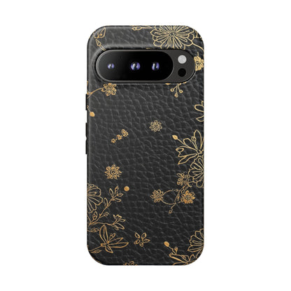 Floral Gold Foil Leather Texture Tough Phone Case