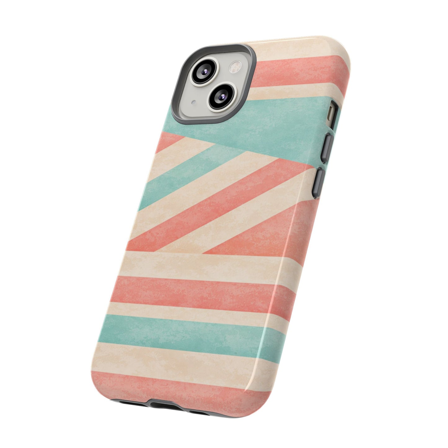 Pastel Stripes Tough Phone Case – Retro Coral & Teal Protective Cover
