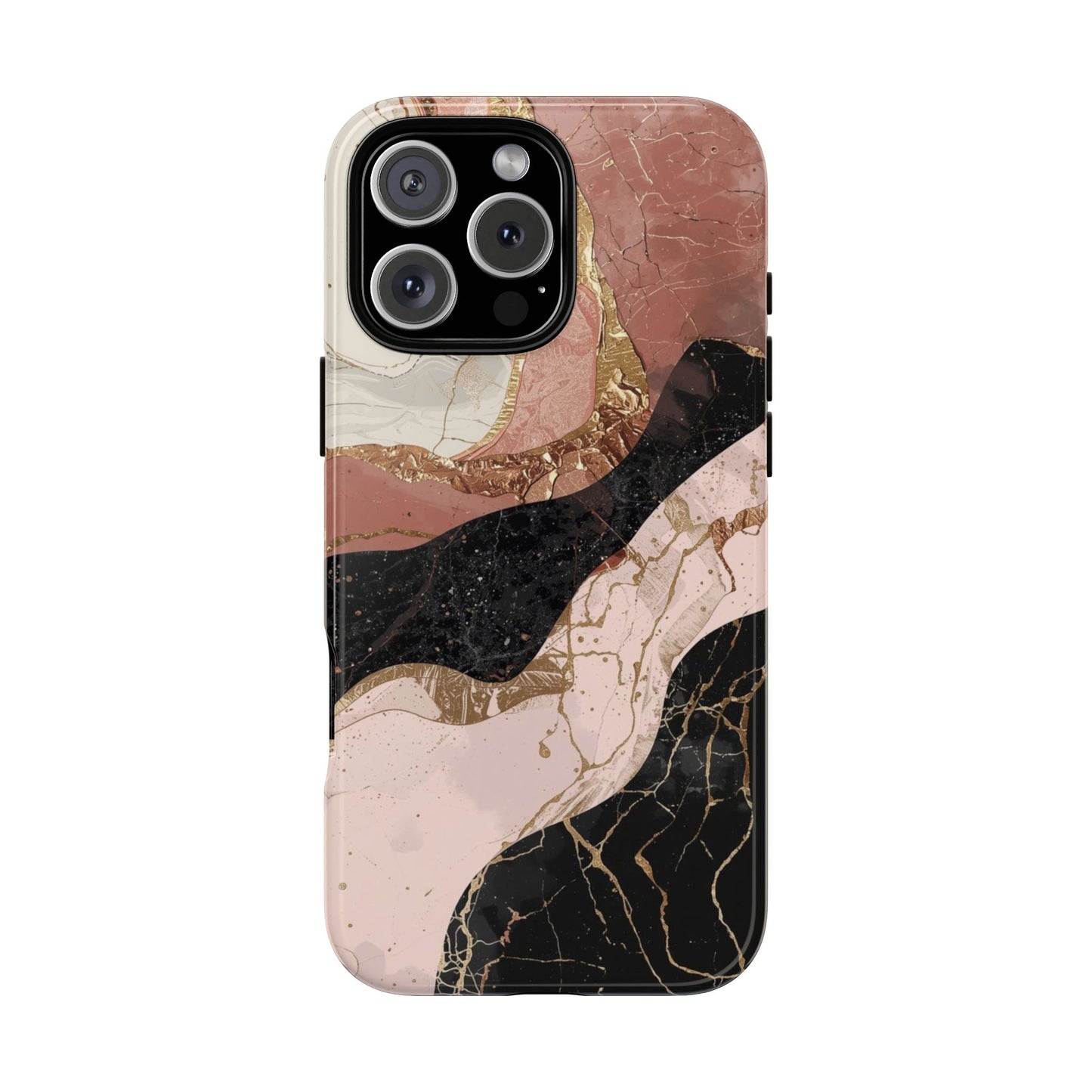 Marbled Rose Gold Phone Case — Abstract Pink & Black Protective Tough Case