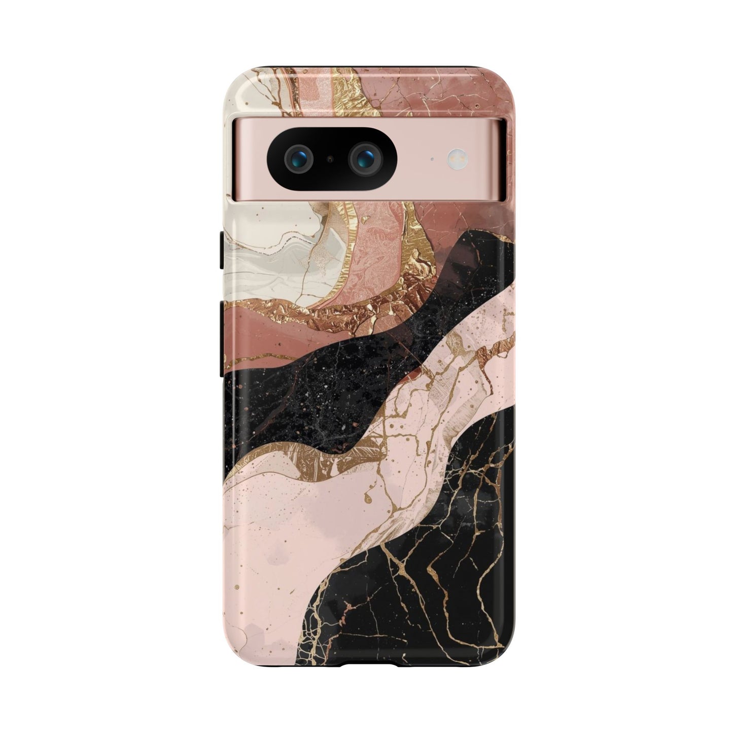 Marbled Rose Gold Phone Case — Abstract Pink & Black Protective Tough Case